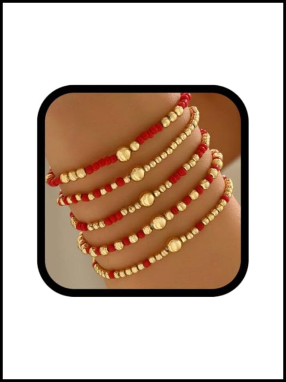5 Pcs Boho Beaded Stretch Bracelets Set Dainty 14K Gold Stackable Summer Jewelry